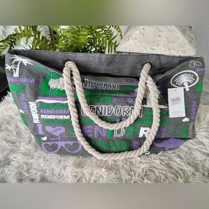 Beach Tote Bag in Gray, Green & Purple